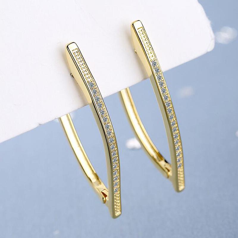 Изысканные V-образные неправильные треугольные серьги-кольца из стерлингового серебра 925 пробы с кубическим цирконием, геометрические, большие, для женщин, модные ювелирные изделия