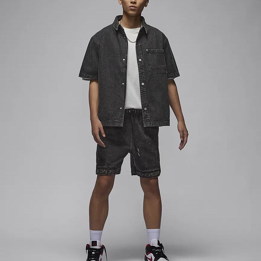 Jordan Air Vintage Polo Воротник Пуговица Логотип Буква Короткий Рукав Джинсовая Куртка Мужские Куртки Черный FZ2132010