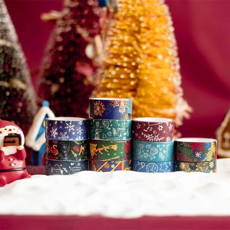 12 шт., набор лент «Merry Christmas Washi», 15 мм * 5 м, зимний подарок, бумажная клейкая лента для маскировки, украшение