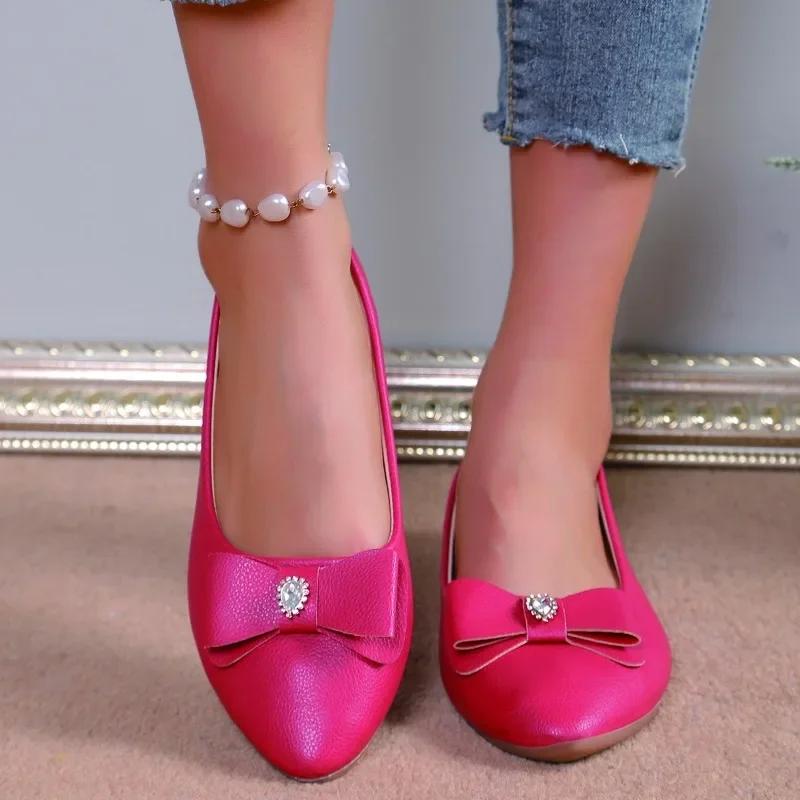 2024 Осень и Лето Новые Удобные Повседневные Туфли На Плоской Подошве С Заостренным Носком Элегантные Легкие Дышащие Женские Туфли С Бантом