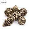 7 Pcs Yellow Skull Metal Dice Hollow Metal Polyhedral Dice Set Suitable for Role-Playing RPG Board Game Card Game