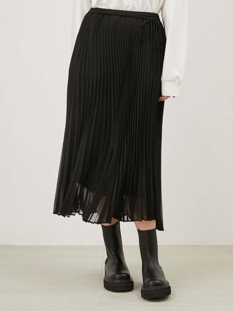 Sheer pleated skirt with elastic waist and ribbon 09WFS251036BLK0