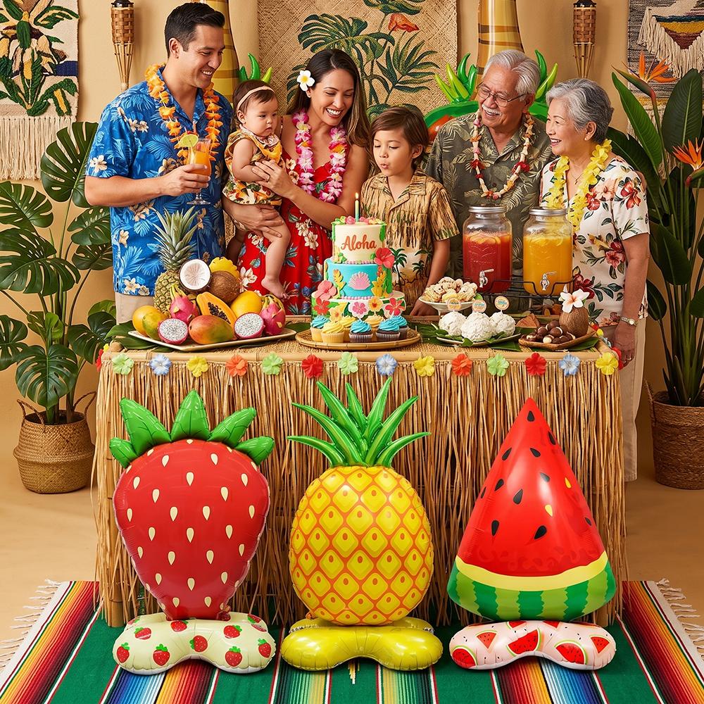 2Pcs Giant Tropical Fruit Foil Balloon Standing Pineapple Watermelon Strawberry Balloon Coconut Tree Aloha Beach Party Supplies
