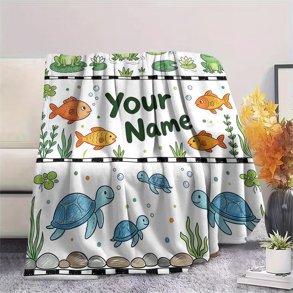 Custom Name Cartoon Car Farm Sea Creature Flannel Blanket, High quality Comfortable for All Seasons, Home Decor, Warmth and Comfort