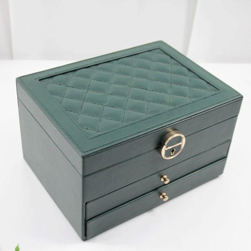 Lockable Storage Box Leather Jewelry Packaging Box Multi-function Double Layer Jewelry Box  Travel