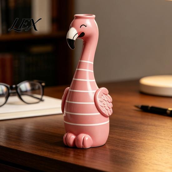 Creative Birthday Gift for Women Cute Resin Flamingo Decorative Vase, Pink Flower Holder Figurine, Artistic Floral Container Tabletop Ornament
