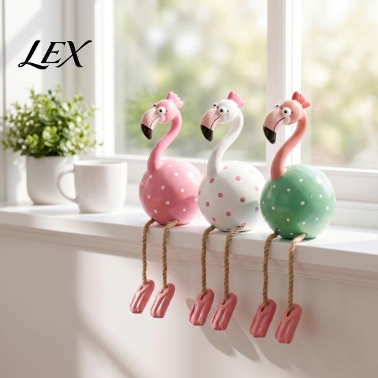 Flamingo Figurine Cute Dangle Leg Figurine, Tropical Polka Dot Statue, Whimsical Patio Shelf Decoration Resin Home Decor Ornament for Indoor