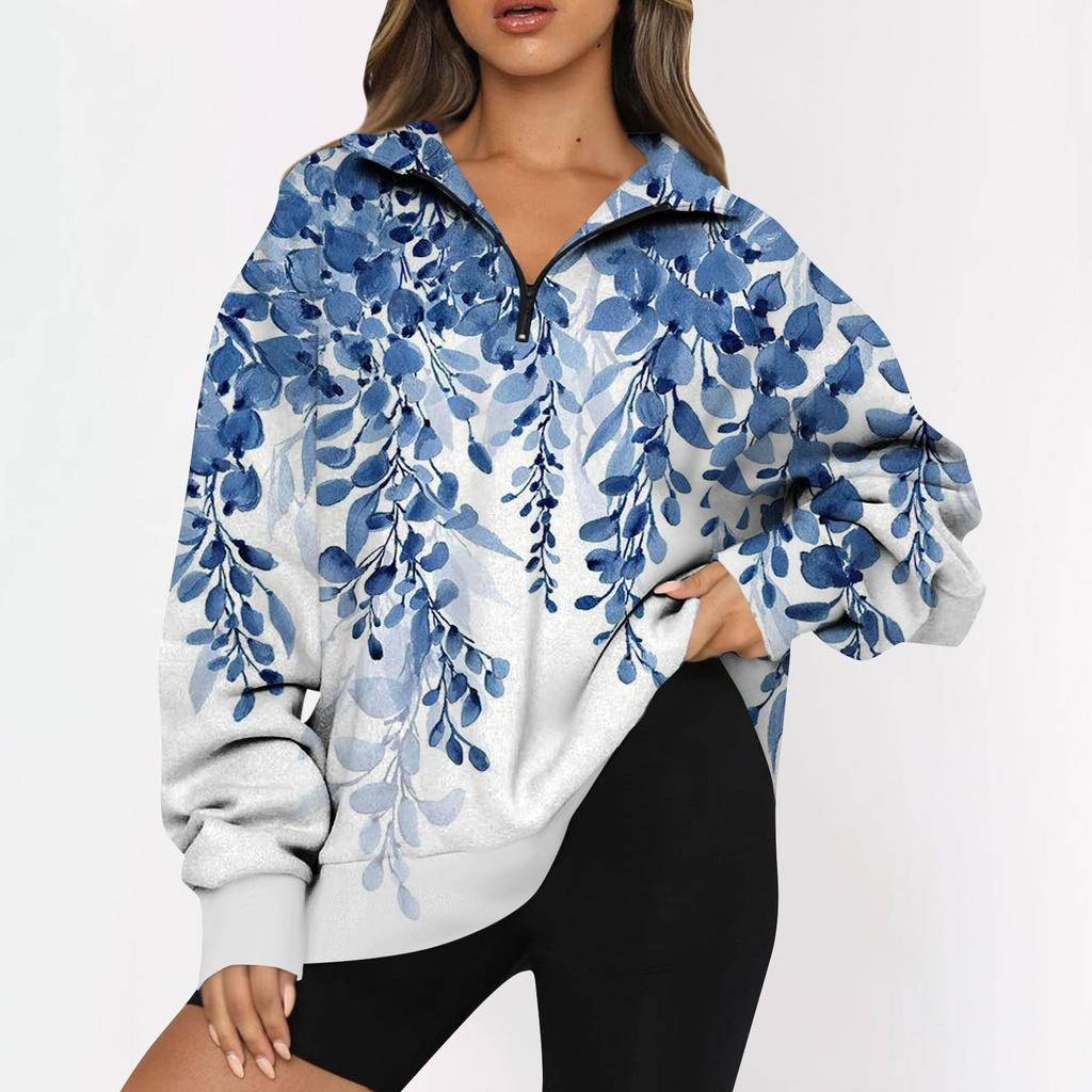 Женская повседневная модная толстовка на молнии с длинным рукавом и цветочным принтом, топ на молнии