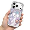 Чехол для iphone 15 16 Plus 11 12 13 XS Max Air XR 17 Pro 18 Pro Max 14 Серебристый Блеск Трескающийся Фон Маленький Медведь и Кролик