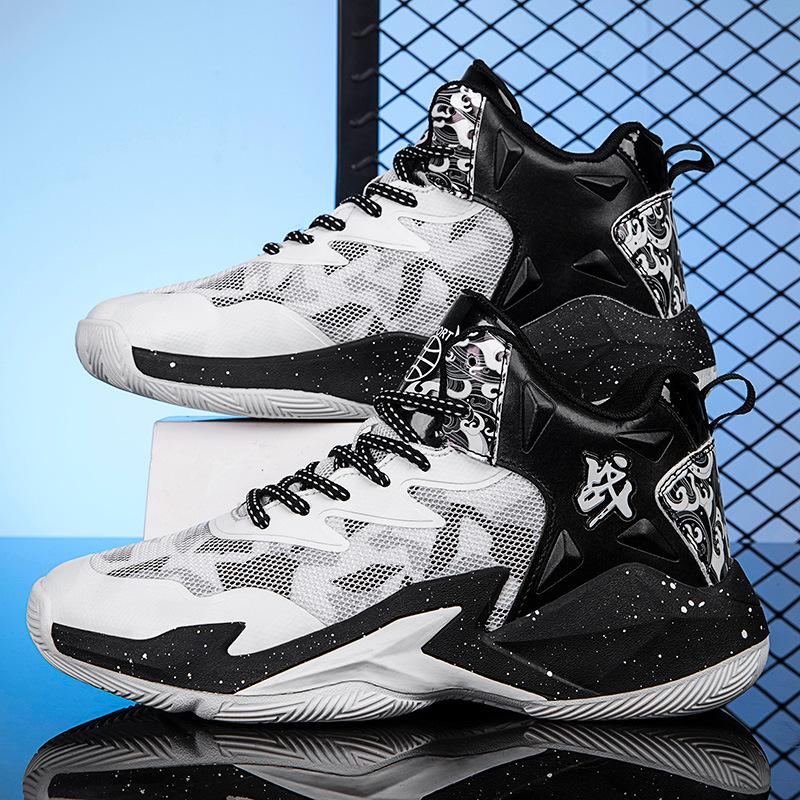 Children's Basketball Shoes Mesh Breathable New Boys Shock Absorption Teenagers Actual Combat Friction Sound Big Children's Sports Shoes