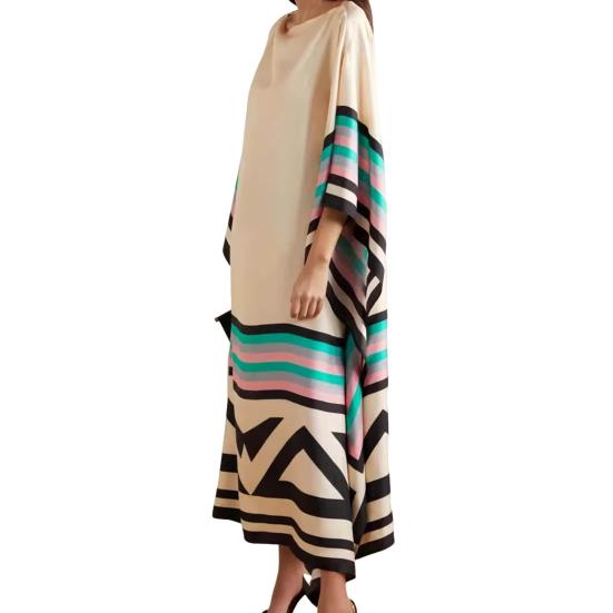 Женское платье с нерегулярным струящимся подолом в полоску с принтом и вырезом «лодочка» и длинными рукавами, подходящее по цвету, свободное прямое платье макси для выпускного вечера