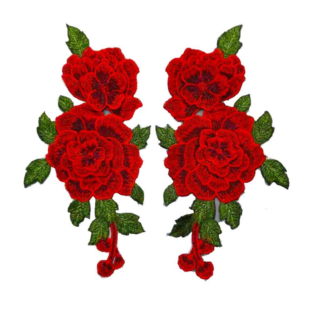 Red Embroidery Flower Applique 24*12CM Sew On Patch Floral Patches Crafts Clothing Accessories