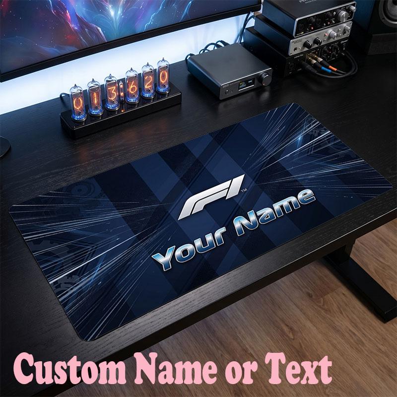 F1 Customized Name Text Mouse Pad, Large Desk Mouse Mat Personalized Home Office Present