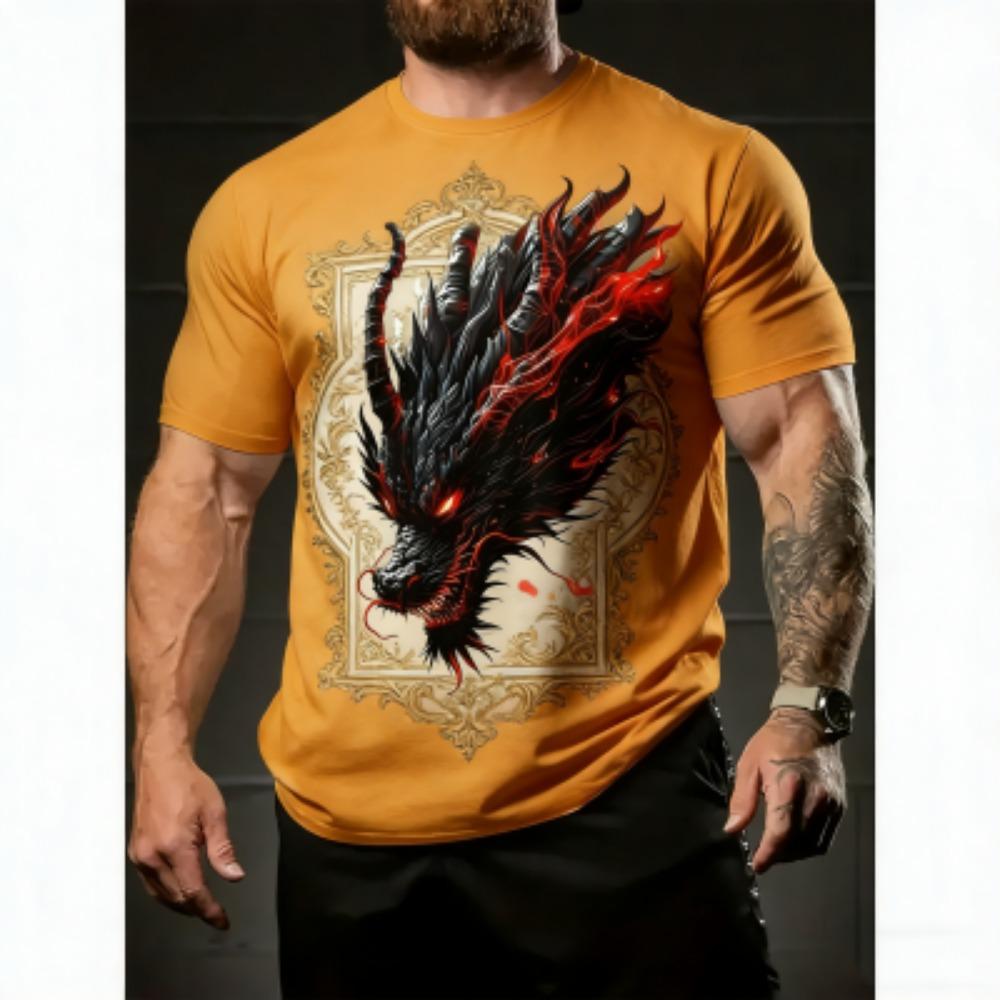 Europe America Summer Men's T-Shirt Dragon Pattern 3D Print Tees Top Loose Short Sleeve Streetwear Vintage Oversized Women T-shirt