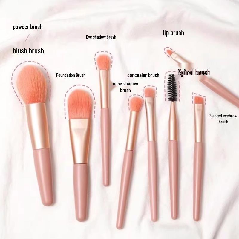 Mini 8-Piece Portable Makeup Brush Set: Soft Bristle Eyeshadow and Foundation Brushes