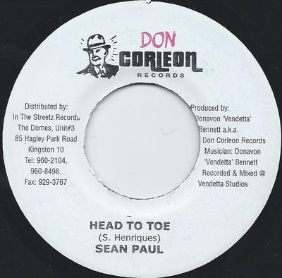7-дюймовая пластинка SEAN PAUL - Head To Toe NONE Don Corleon Rec 2003 Ямайка Регги, Ска и Даб Б/у
