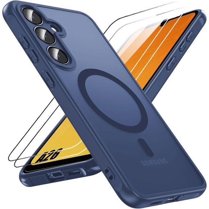 Protective Case - BOOLING - for Samsung Galaxy A26 5G - Navy Blue - Shockproof - 2 Tempered Glass