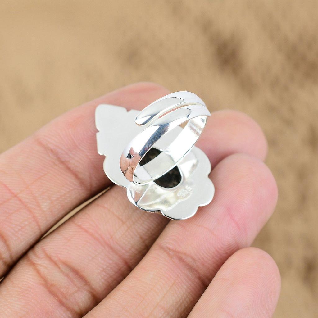 Gift For Her 925 Silver Natural Rhodonite Gemstone Multi Stone Adjustable Ring