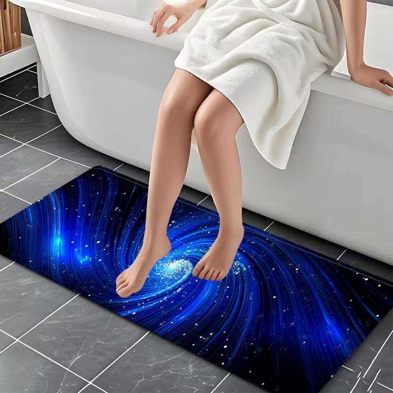 Blue Galaxy Swirl Print Runner Rug Soft Flannel Washable Floor Mat for Bathroom Bedroom Entryway Space Themed Home Decor