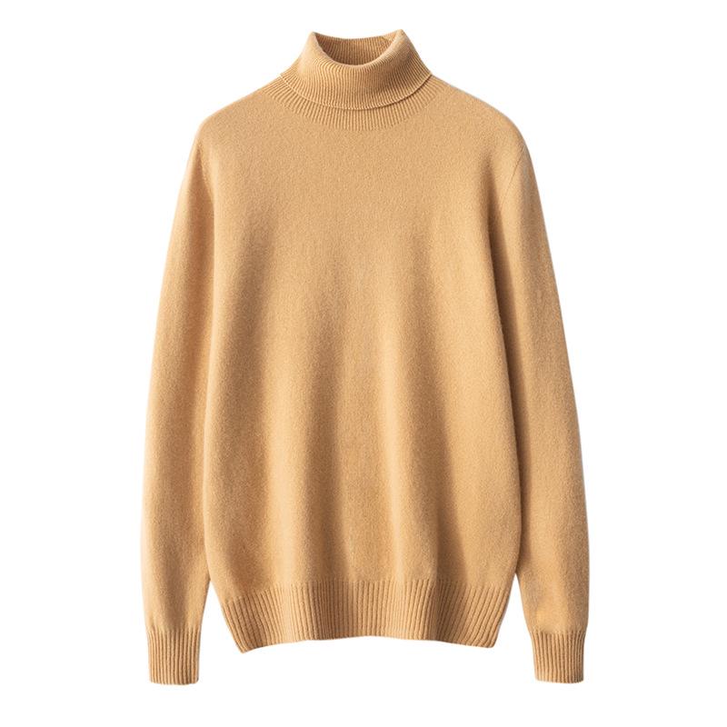Men's Cashmere Roll Neck Sweater: Business Casual, Solid Color, Long Sleeve Knitwear for Autumn and Winter.