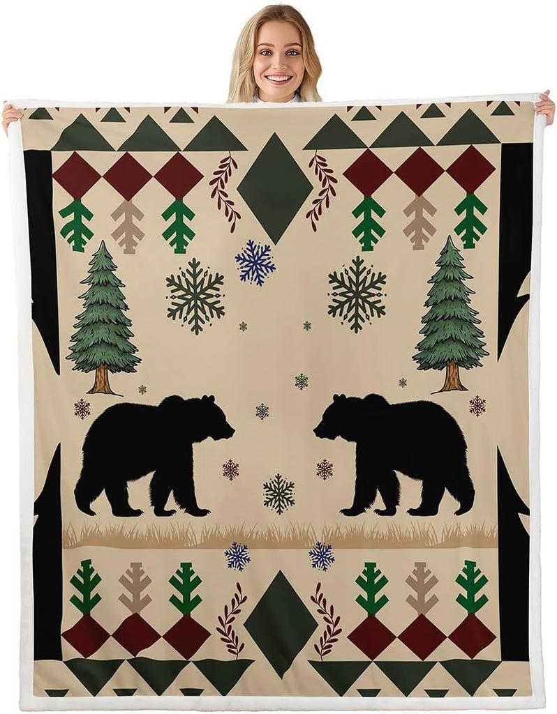 Bear blanket fiery forest design dark art pattern soft throw gothic decor bedroom textile horror accessory