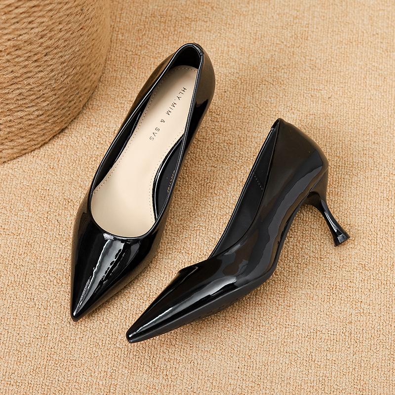 G65-83 Huiliya High Heels Women's Pointed Toe Thin Heel 2025 Autumn New Temperament Niche Design Patent Leather Women's Shoes