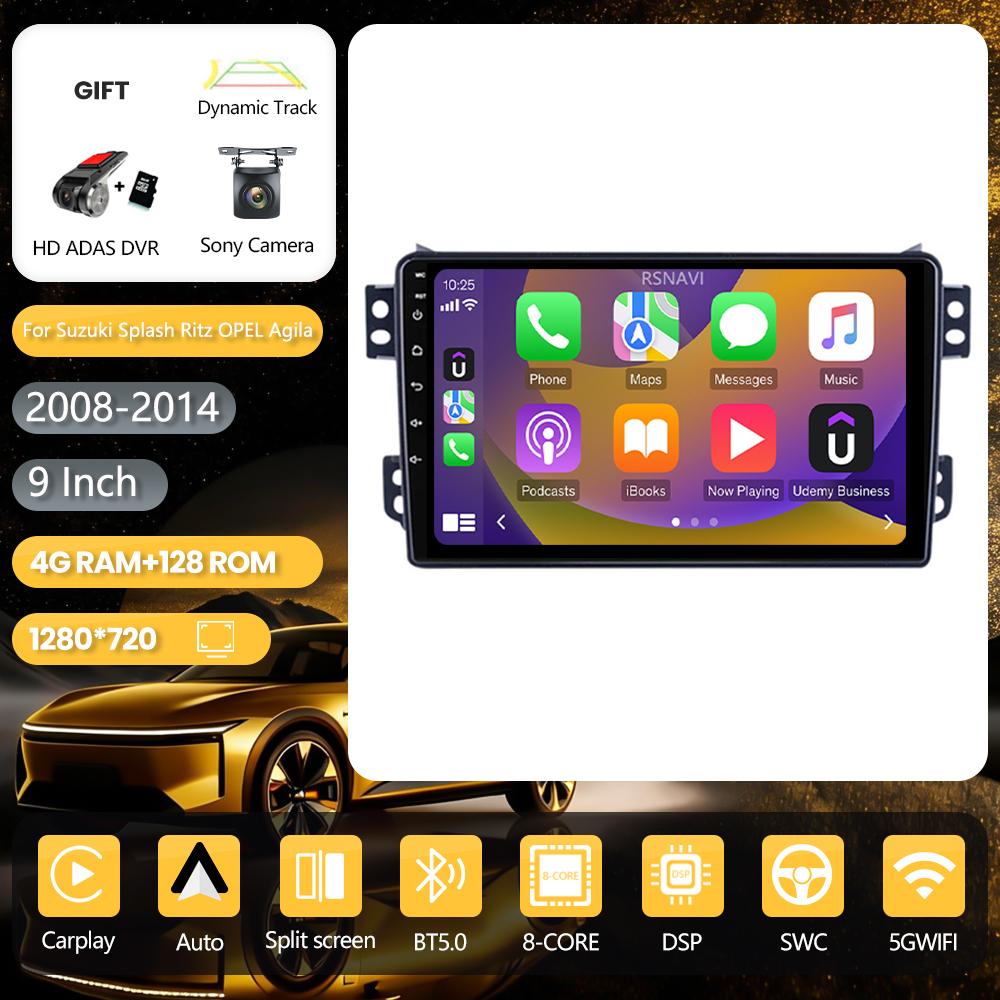 Autoradio stéréo Android 16 pour SUZUKI Splash Ritz OPEL Agila 2008 - 2014, lecteur multimédia BT, radio de voiture avec CarPlay sans fil