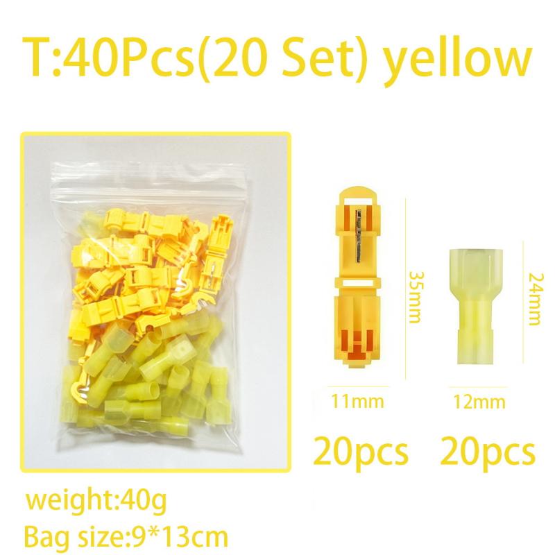 T Tap Wire Connectors, 60/40Pcs Self-Stripping With Nylon Fully Insulated Male Quick Disconnect Splice T Type Electrical Wire