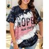 Plus Size Letter Print Top Colorblock Crew Neck Short Sleeve, O Neck, Leisure Time Ladies Tshirt Tops, Summer