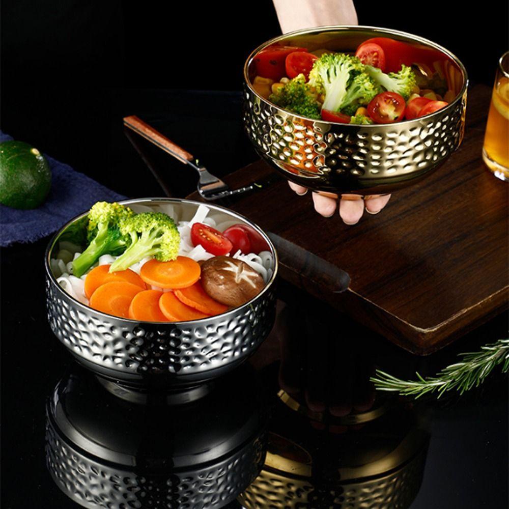 Hammer Pattern Children's Insulated Bowl Double Layer Stainless Steel Soup Bowl Kitchen Tableware