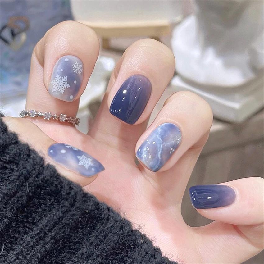 24Pcs French Long Ballet Square Fake Nails Handmade Removable Press On Acrylic Nail Art Tips