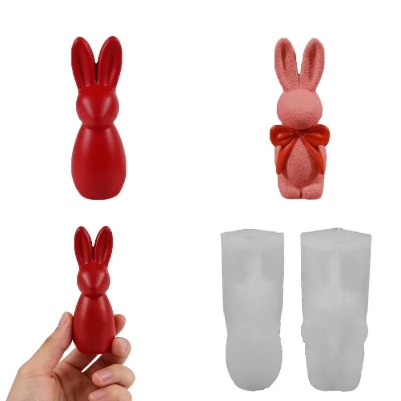 3D свеча-кролик, силиконовая форма, смола, DIY, пасхальный бантик, текстура, милые украшения для дома, простой дизайн для рукоделия
