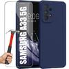 Case - BOOLING - for Samsung Galaxy A33 5G - Shockproof Silicone Protection - 2 Tempered Glasses - Navy Blue