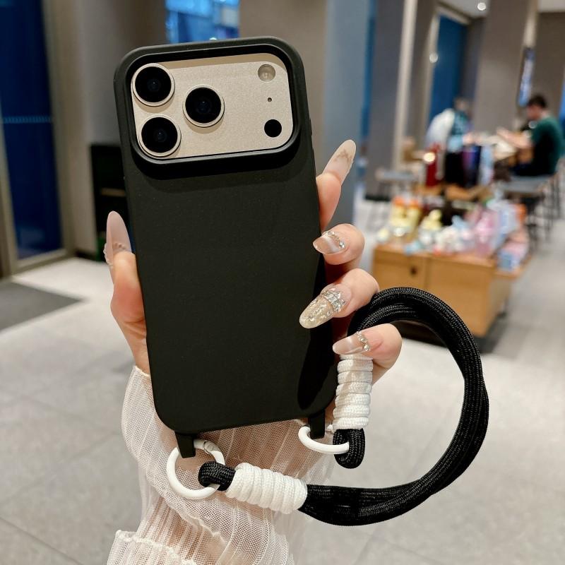 Чехол-шнурок для iPhone 17 Pro Max Air 11 12 13 14 15 16 Plus Конфетный Ударопрочный Ремешок на Запястье Мягкий Силикон Противопотерянный Чехол Funda