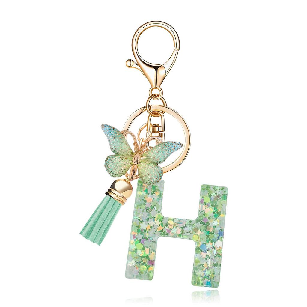 A-Z Dreamy Letters Keychain for Women Tassels Butterfly Pendant Initial Keyrings Purse Suspension Bags Car Key Chain Pink