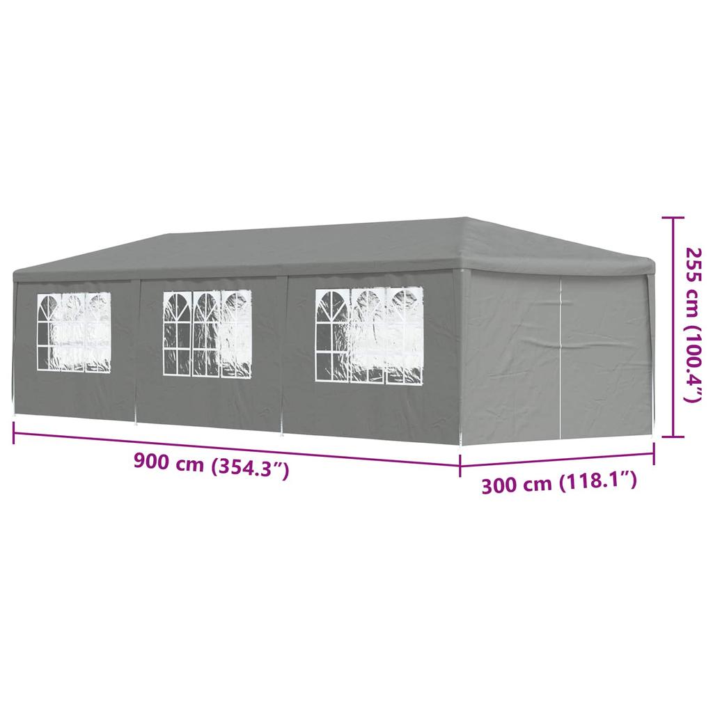 Party Tent 900 x 300 x 255 cm Light Grey PE and Steel