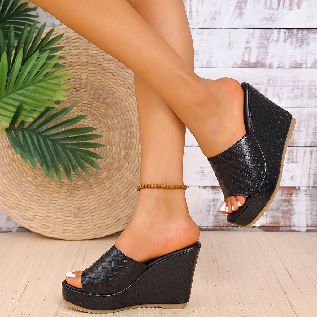 Модные летние женские шлепанцы на танкетке, платформа, высокий каблук, модная открытая носочная часть, женская повседневная обувь, удобная, акция, тренды, шлепанцы