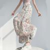 Colorful Floral Bud Wide Leg Pants for Women In Summer Thin High Waisted Hanging Straight Tube Lantern Skirt Pants