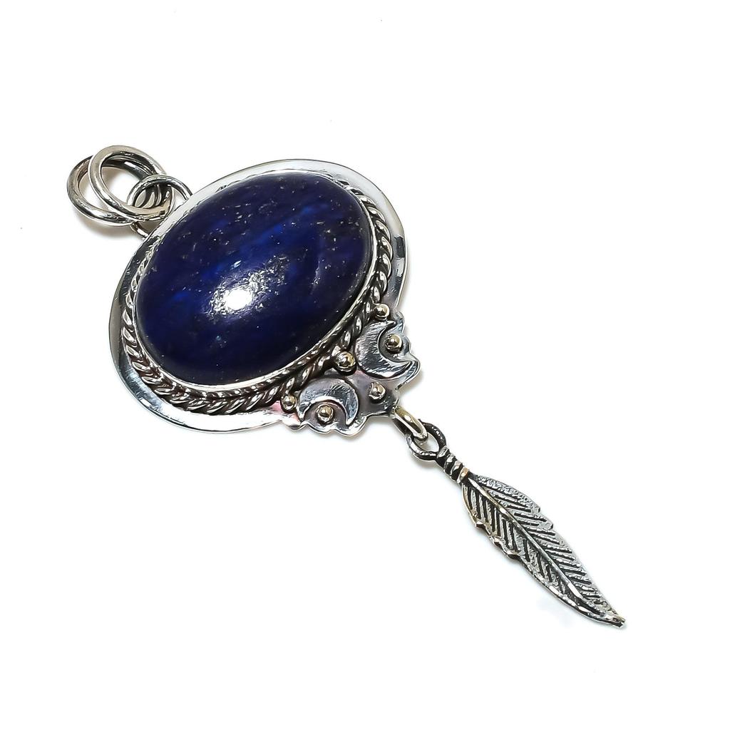 Подвеска ручной работы из лазурита с подвеской в виде пера из стерлингового серебра 925 пробы — идеальный подарок на Рождество, Новый год или любой другой праздник для нее