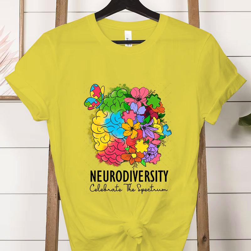 Teacher Autism Tshirt Floral Neurodiversity Celebrate The Spectrum Graphic T Shirts Clothing Autism Awareness Shirt for Women