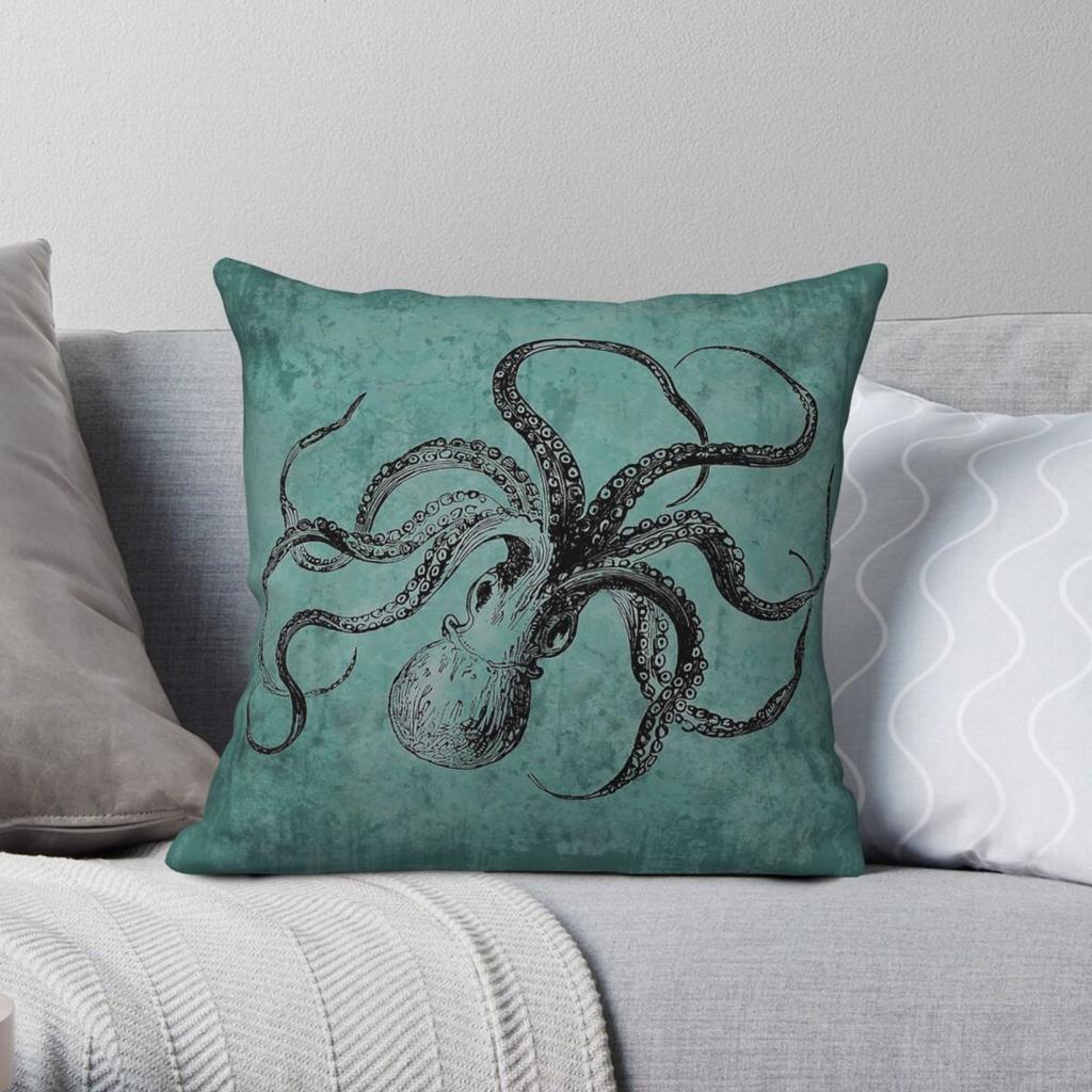 Octopus Sea Creature Pillowcase Polyester Linen Velvet Creative Zip Decor Sofa Seater Cushion Cover