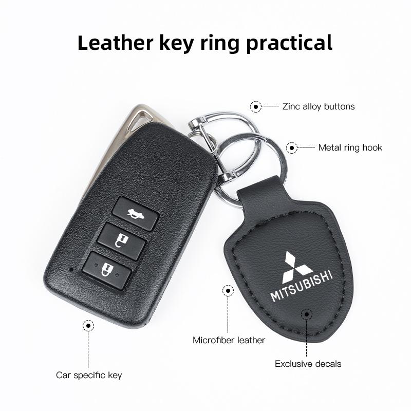 Metal/Leather Car Logo Key Chain Keyring Auto Interior Accessorie For Mitsubishi Eclipse Lancer Outlander ASX Colt I200 Ex Star