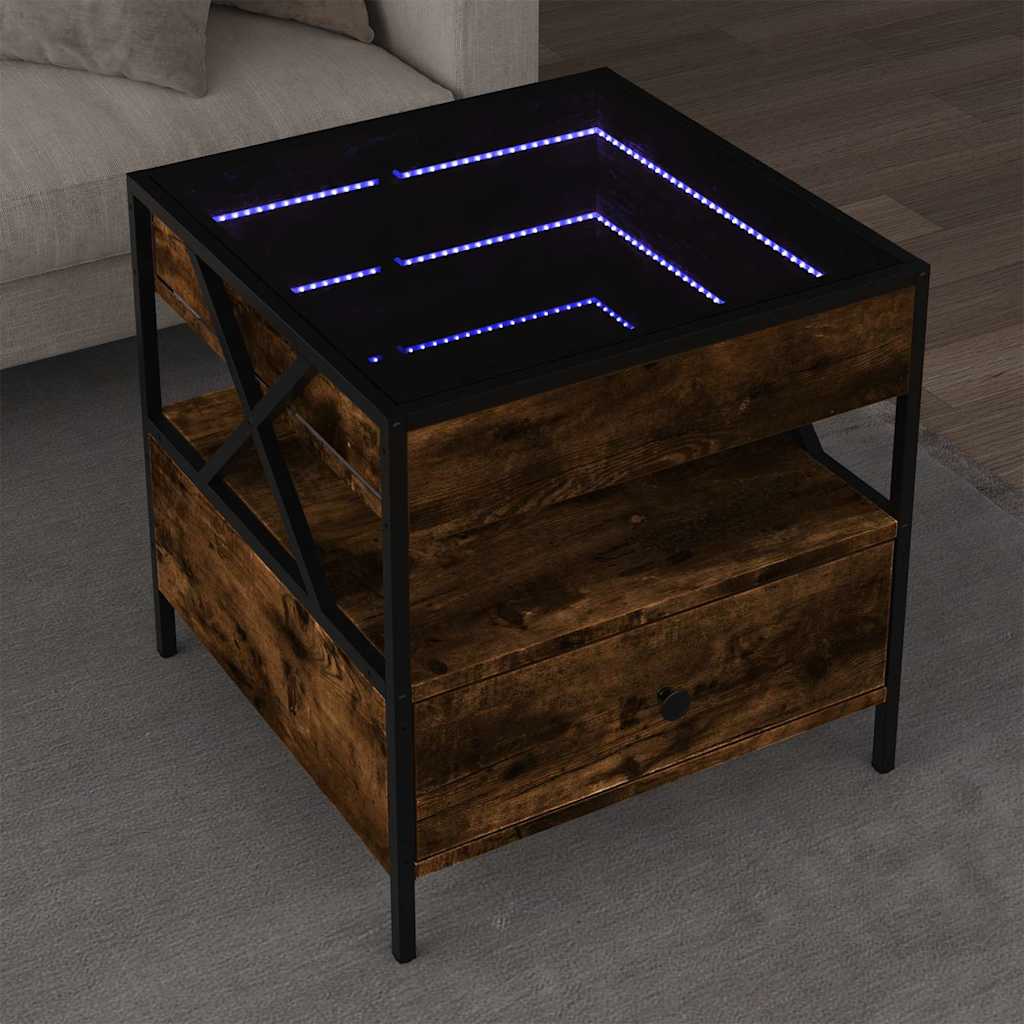 Stolik Kawowy Z Led Infinity, Przydymiony Dąb, 50X50X51 Cm