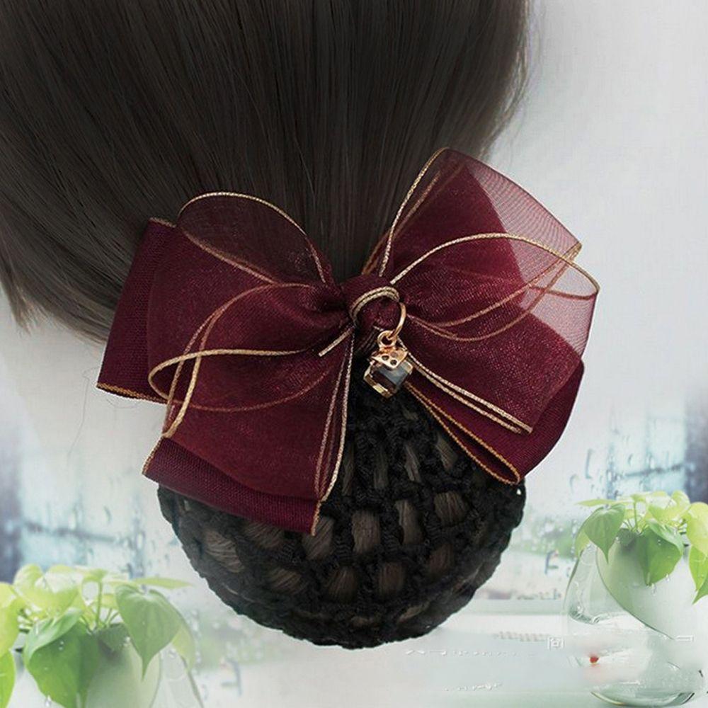 Simple Cloth Elegant For Stewardess Nurse Retro Women Headdress Hairnet Bow headwear Mesh Snood