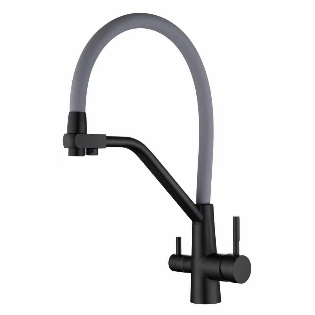 Кухонный кран из нержавеющей стали 304 для питьевой фильтрованной воды, с двумя ручками, смеситель горячей и холодной воды, кран для кухонной мойки, гусак, черный