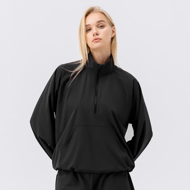 Womens Long Sleeve Quick-Dry Athletic Hoodie Stand Collar Half-Zip Loose Fit Running Gym Fitness Cycling