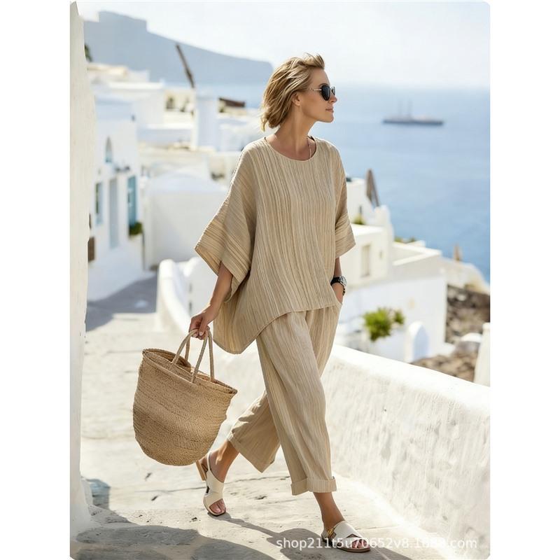 Y1 new bohemian two-piece summer women's round neck printing casual suit