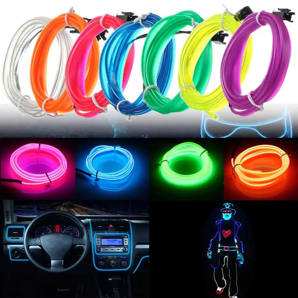 5M Car Interior Led Strip Light Neon EL Wiring Decorative Lamp For Auto DIY Flexible Ambient Light USB Party Atmosphere Diode Neon Lights 4