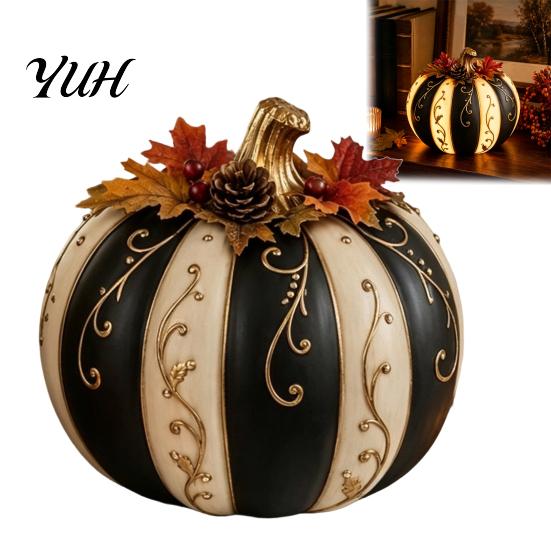 Atmospheric Autumn Harvest Props Fall Pumpkin Decor, Resin Figurine, Vintage Rustic Table Centerpieces Centerpiece for Halloween Thanksgiving, Indoor