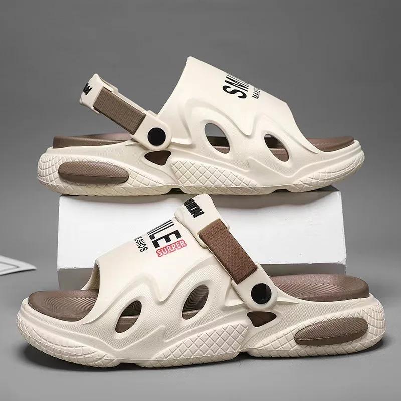 Модные мужские тапочки, летние новые тапочки из ЭВА с мягкой подошвой, пляжная обувь для мужчин, нескользящие сандалии на платформе, унисекс, сандалии на две ноги